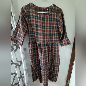 Pyne and Smith plaid Midi Linen Boatneck dress No. 19 - small